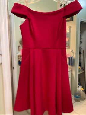 Prom Party Cocktail Teeze Me Off-Shoulder Red  Dress with pockets size 1/2